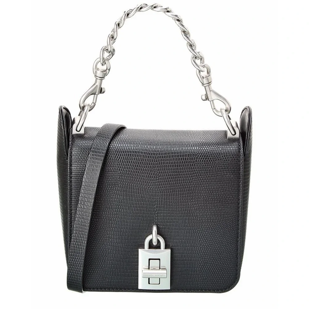 Rebecca Minkoff Love Too‎ Small Crossbody Black Leather Bag Lizard Embossed $298